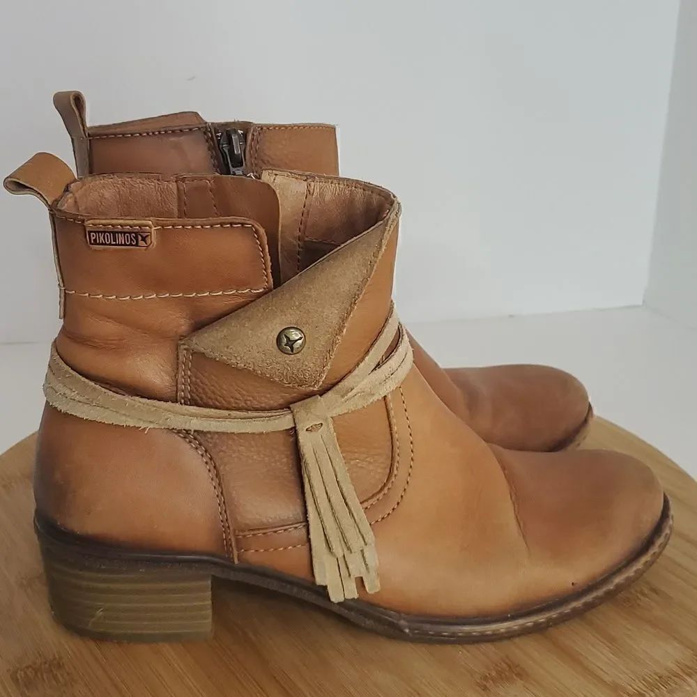 Pikolinos Zaragoza Women's Leather Ankle Booties Fringe Size 37